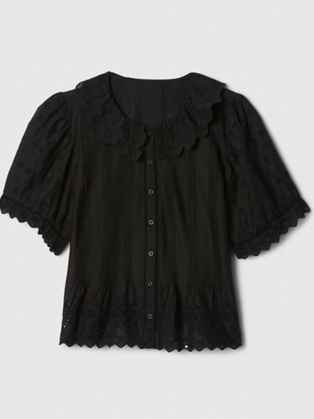 Doen x Gap Black Collared Eyelet Blouse Size XL